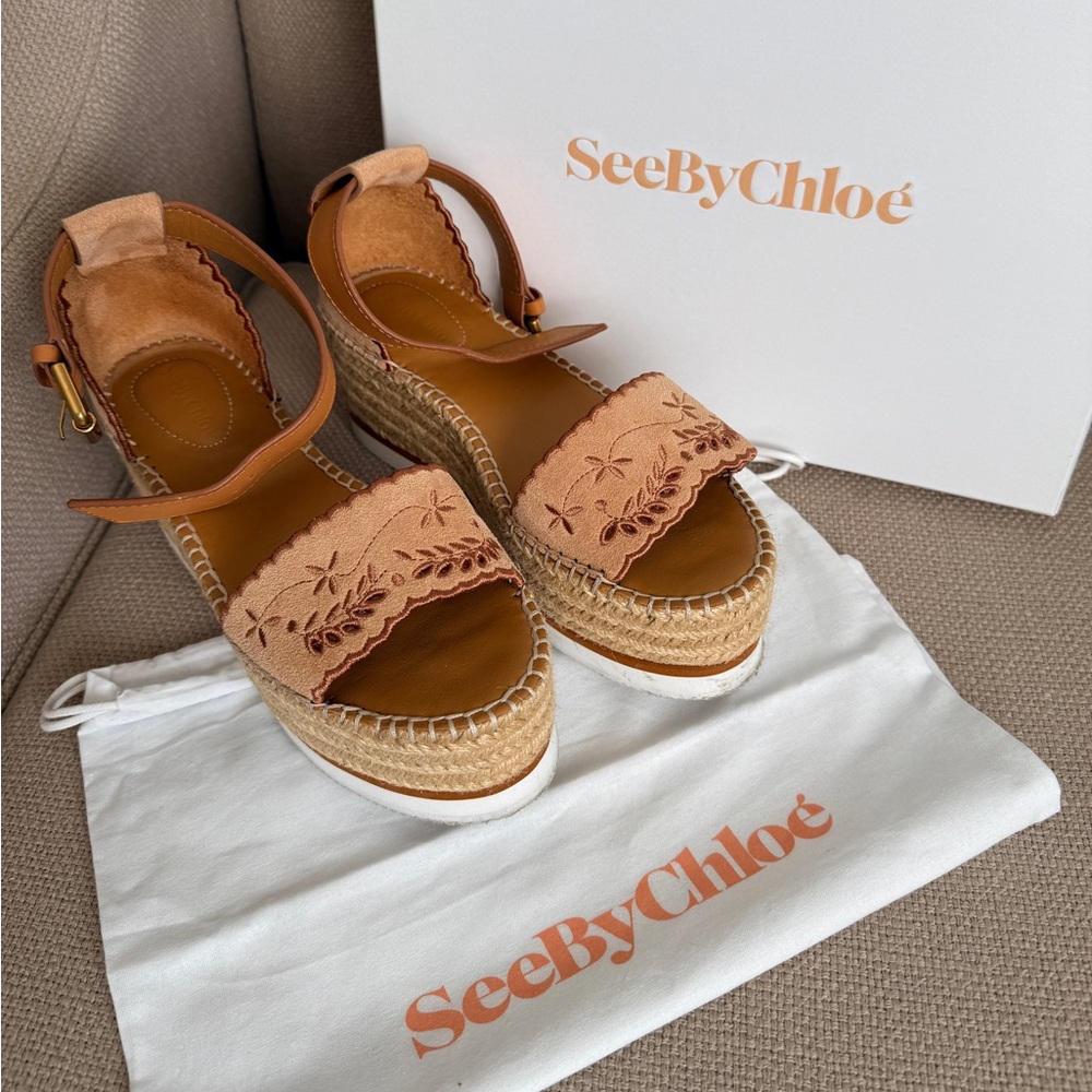 See By Chloe Brown and Tan Espadrille Sandals